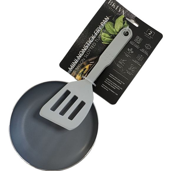 BKLYN Steel Mini Round Nonstick Fry Pan And Nylon Slotted Turner Set Cookware - Picture 6 of 6